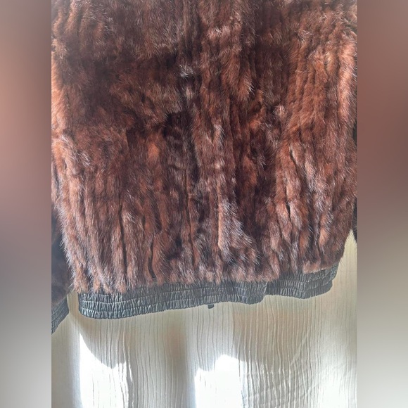 Vintage Scandinavian Mink Fur Bomber Jacket Brown Zip Leather Waist S/M - Picture 7 of 9